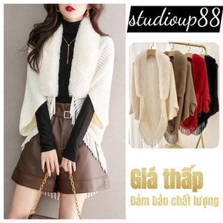 Áo Choàng cardigan Dệt Kim cổ lông xù Giữ Ấm Mùa Đông Phong Cách style