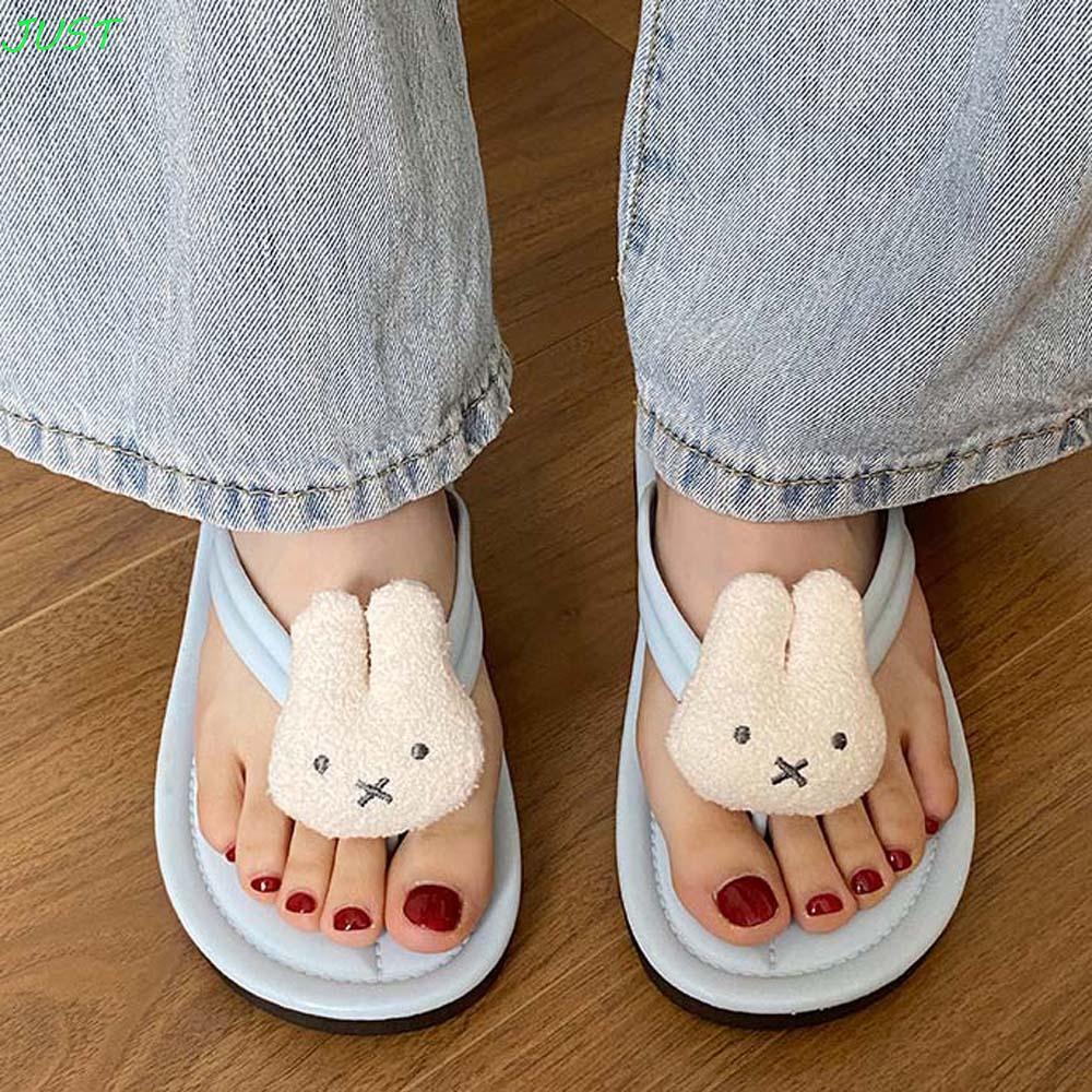JUST Flat Bottomed Flip flop, Màu Kẹo Chống Trơn Trượt Thỏ Trắng Flip-flop, Chống Mài Mòn Khả Năng P