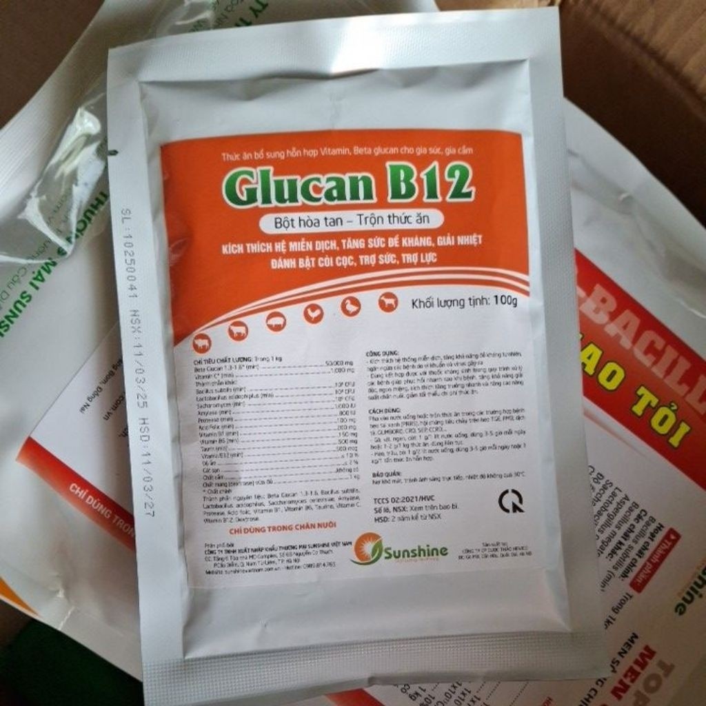 Glucan B12 100g bổ sung vitamin betaglucan cho gia súc gia cầm