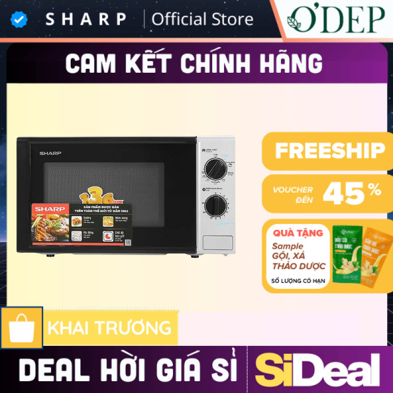 Lò vi sóng có nướng Sharp 20 Lít 800W - 1000W Chính hãng R-G225VN-BK - SIDEAL SIA