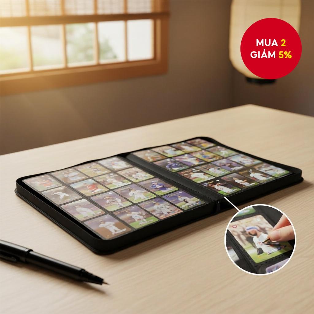 Sổ bìa thẻ PU lưu trữ thẻ trò chơi, bóng chày, bóng đá, thẻ thể thao, thiết kế nạp bên.