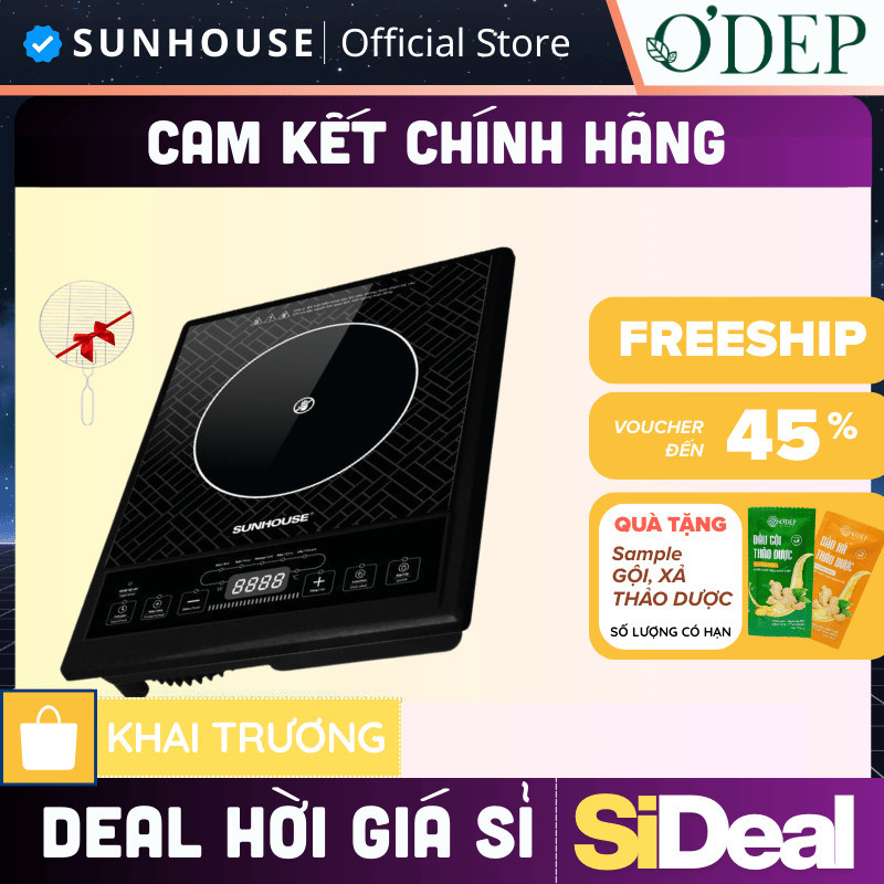 Bếp hồng ngoại Sunhouse 2000W SHD6011, Hàng chính hãng, không kén nồi, mặt kính chịu lực - Tặng vỉ nướng - SIDEAL SIA