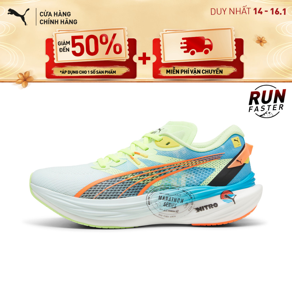 Giày Chạy Bộ PUMA Nam Deviate NITRO 3 MS Nitro Blue-Fizzy Apple Màu Xanh