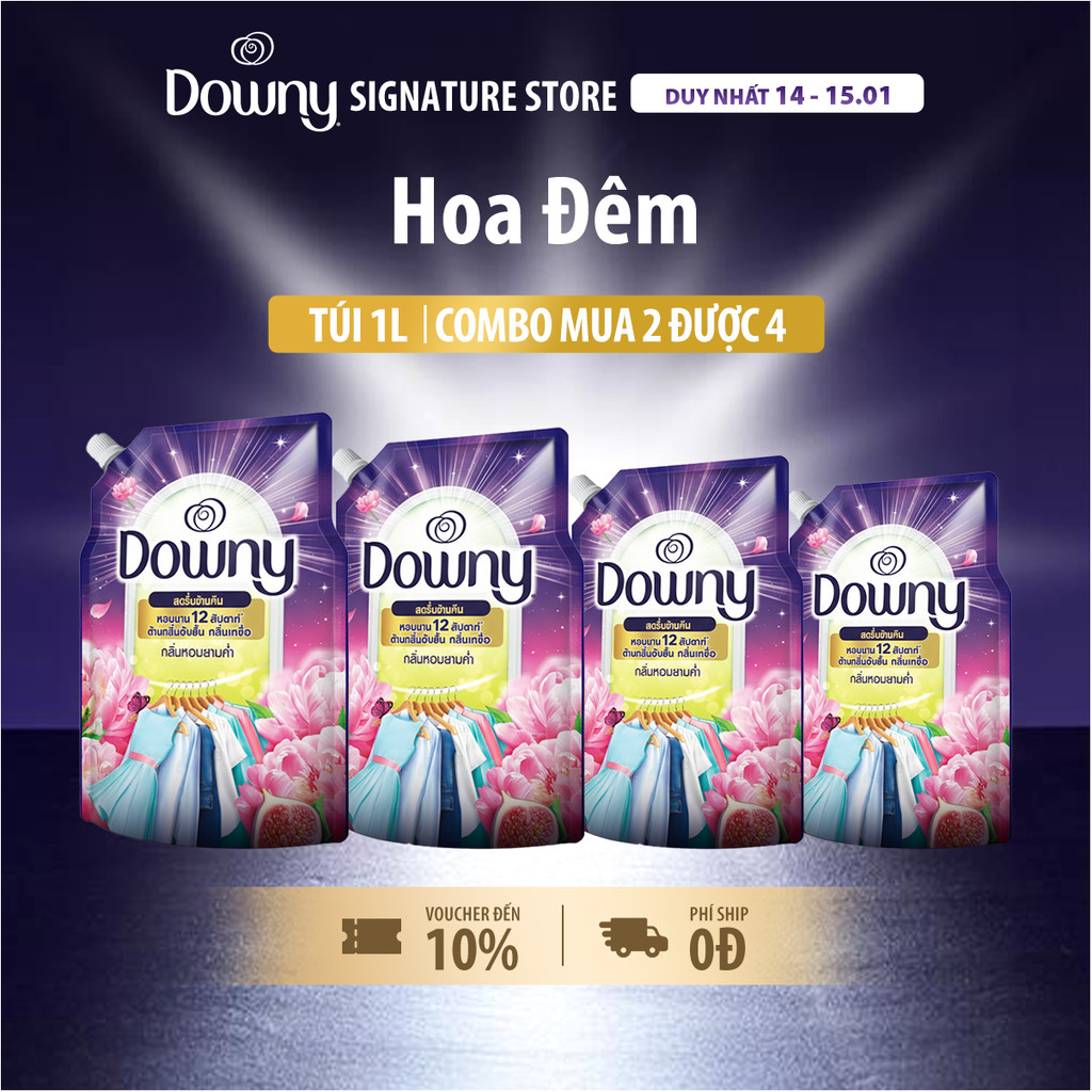 [DOWNY] Combo 4 Nước Xả Vải DOWNY Hoa Đêm Túi 1L