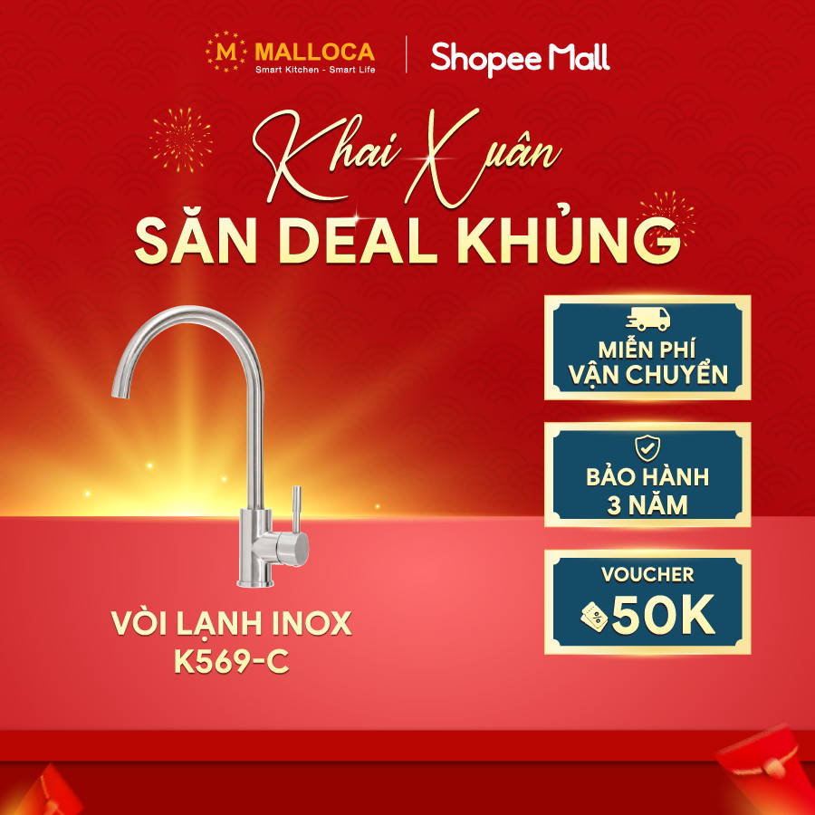 Vòi rửa chén inox 304 1 nguồn lạnh Malloca K569-C bảo hành 3 năm