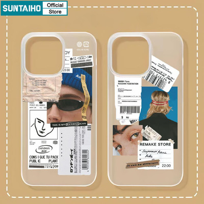 Suntaiho Ốp Điện Thoại INS Retro Nhãn Nghệ Thuật Độc Đáo Trong Suốt Mềm Cao Cấp Chống Sốc Cho iPhone 11 12 13 14 15 16 17 Pro Max IP 7 8 Plus X XS XR Cover