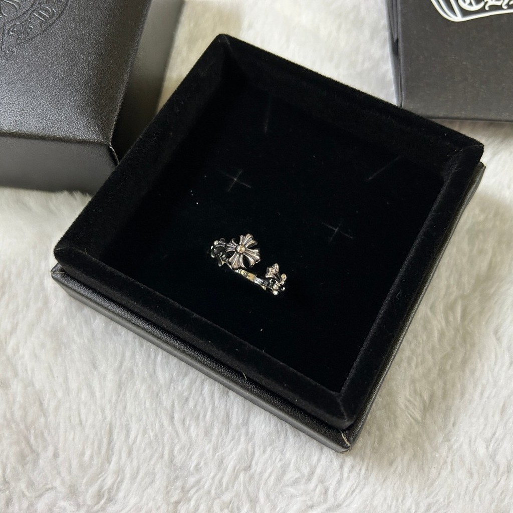Chrome Hearts 925Silver Ring Fish Tail Cross Flower Open Ring Unisex Light Luxury