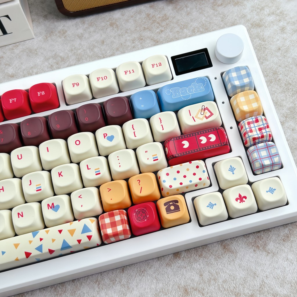 MAIMOOO Đỏ Vàng Xanh Keycap 120 Phím MOA / Cherry Profile PBT Hoạt Hình Nhuộm Thăng Hoa Retro Chặn M