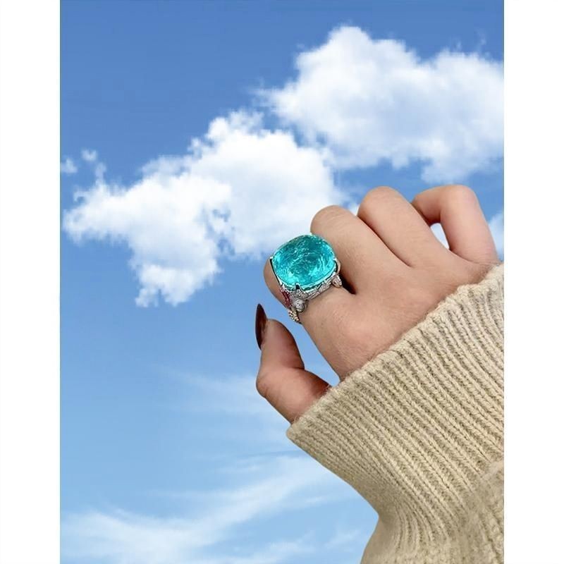 Kwon Ji-Dragon Full Kim Cương Aquamarine Zircon Nhẫn Para Moonlight Nhiều Màu Sắc Kho Báu Cao Cấp Th