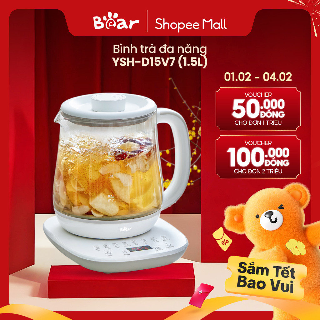 Ấm đun nước đa năng 1.5L Bear YSH-D15V7 - Hàng Chính Hãng