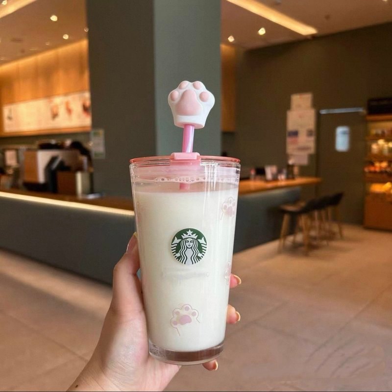 2026Starbuck-Coffee Cup Enjoy Sakura Cat 's Claw Glass Straw Cup Quà tặng cốc nước màu hồng dễ thươn