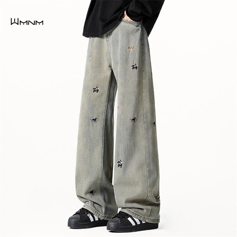 (Có eo bán đàn hồi) Màu nhạt / Đen 32 Yuan S đến 3XL High Street Vibe Cao cấp thẳng dáng rộng Quần t