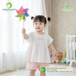 [Chính Hãng] Bộ Cộc Tay Trễ Nhún Ngực Bé Gái Anminaza Vải Sợi Tre Petit Mềm Mại Thoáng Mát - AMI0510