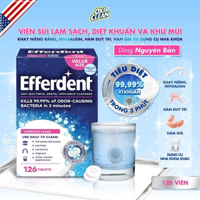 Hộp viên sủi vệ sinh hàm duy trì và khay niềng răng Invisalign Efferdent Complete Clean Denture Cleanser - Lẻ viên