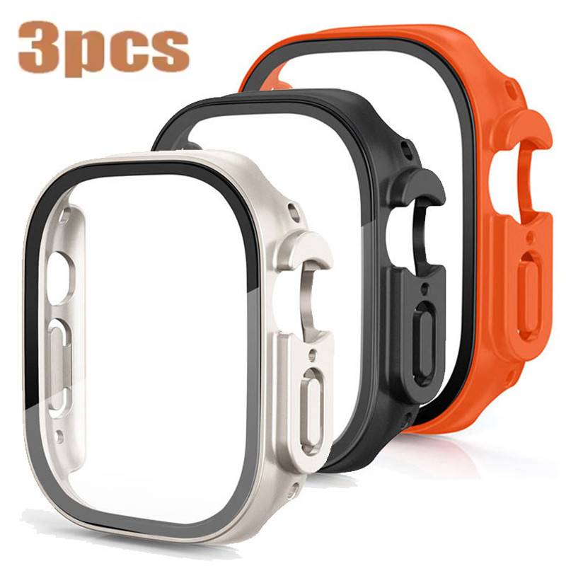 3 Gói Kính Cường Lực + Ốp Lưng PC Ốp Lưng Bảo Vệ Màn Hình Tương Thích Cho Apple Watch Ultra3 49mm iw