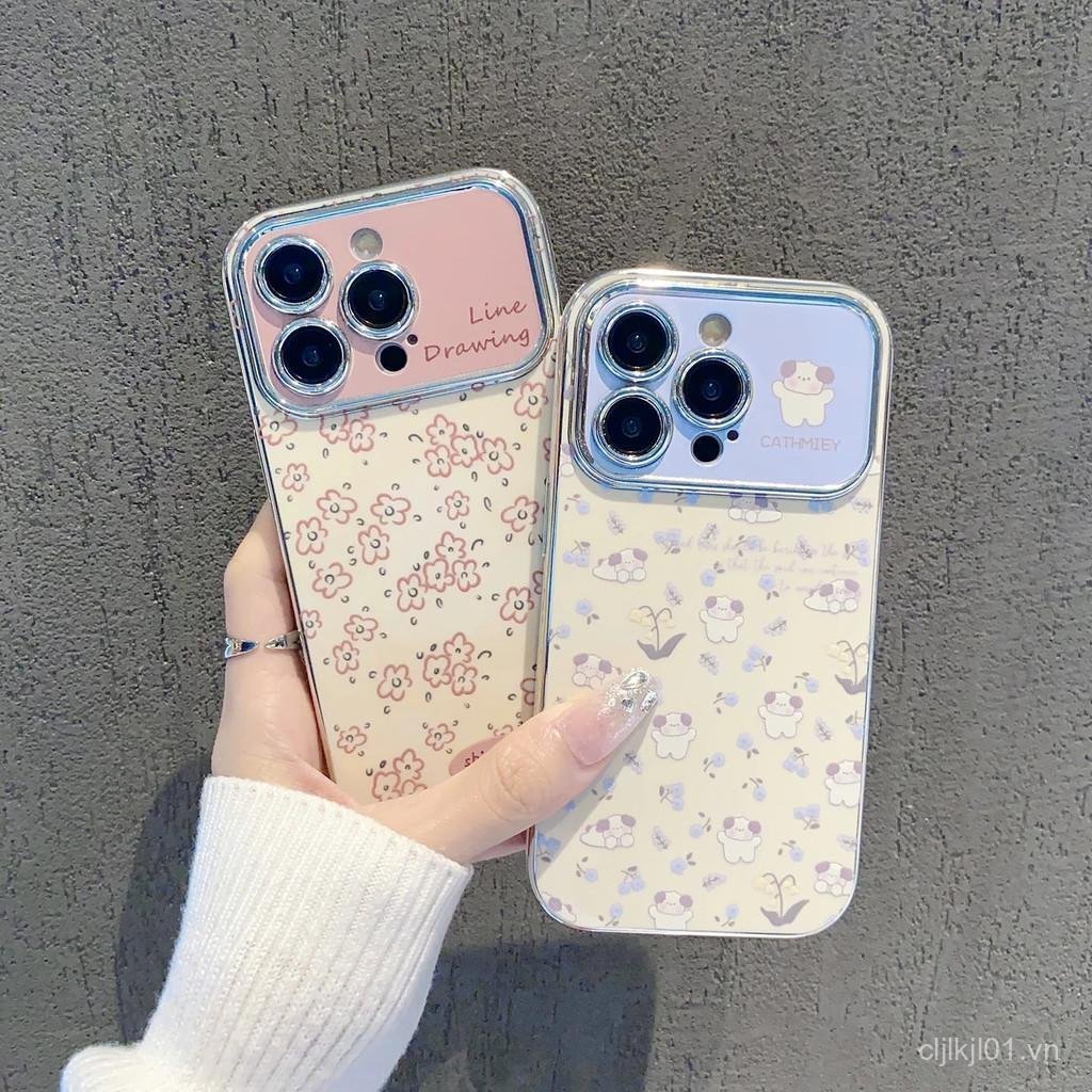 Ốp lưng iPhone 14 13 12 11 Pro Max Plus 15 16 Lightning Họa tiết hoa chó con chống vân tay chống bụi