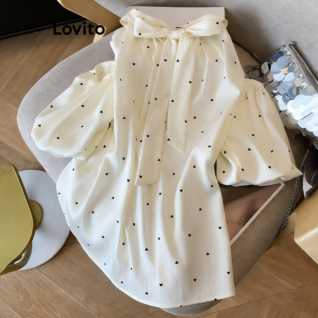 Lovito Phong cách thường ngày Áo sơ mi giản dị chấm bi họa tiết lưng cho nữ LNE71653 | BigBuy360 - bigbuy360.vn