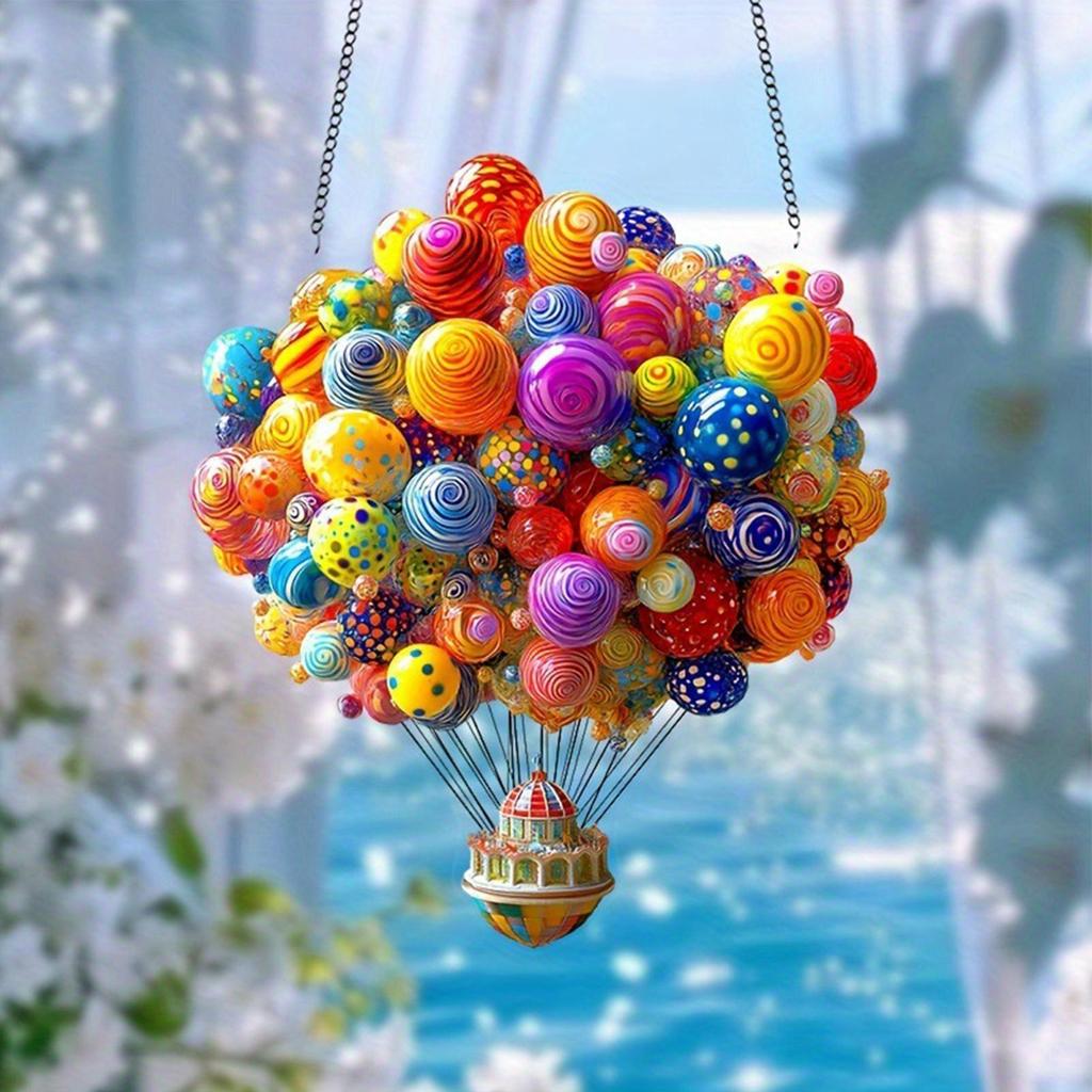 Acrylic Flat Ornament Hot Air Balloon Acrylic Pendant Decor Colorful Sunlight Catching Spring Garden