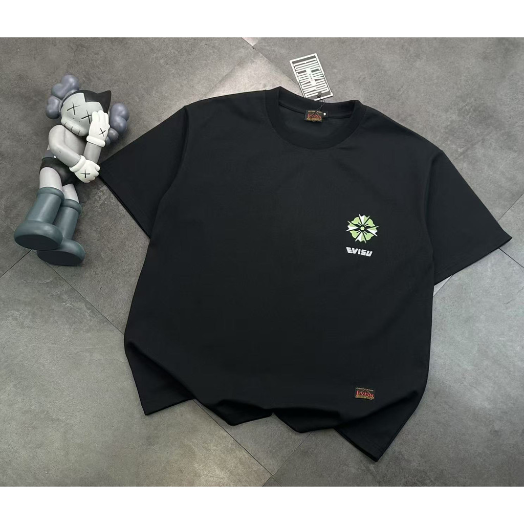 Áo sơ mi EVISU 6XL cổ điển cổ tròn ngắn tay, phù hợp nam nữ, phong cách thời trang chính hãng