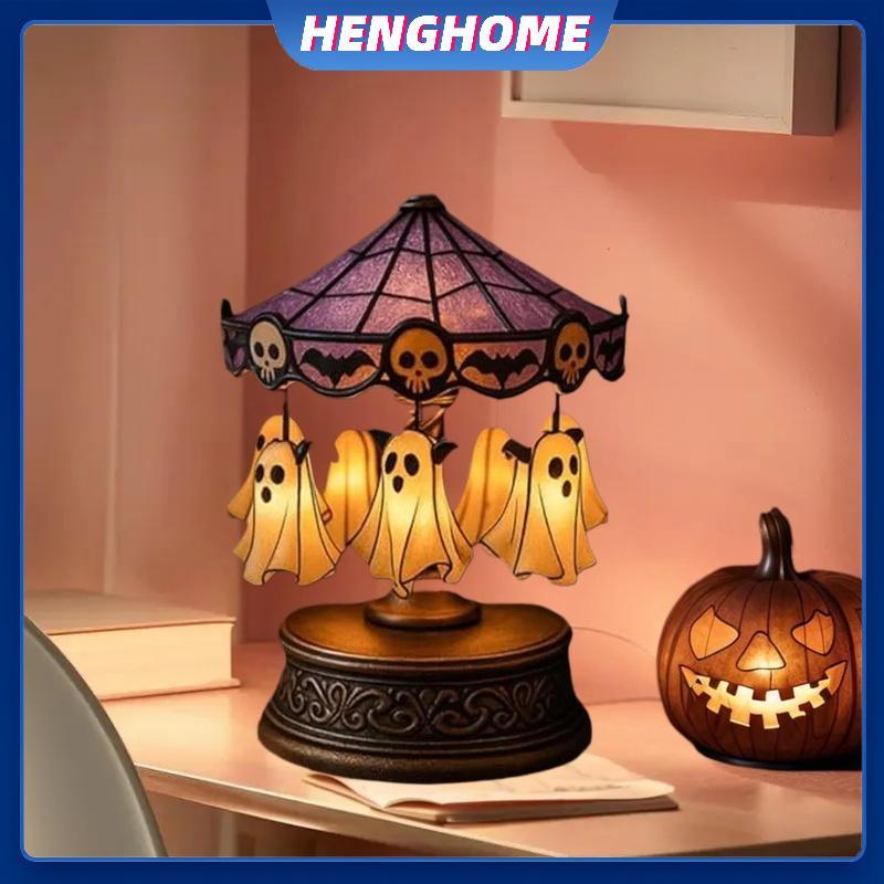 HENGHOME Halloween Ghost Carousel Night Light Ghost Night Light Màu Glass Carousel Night Light cho T