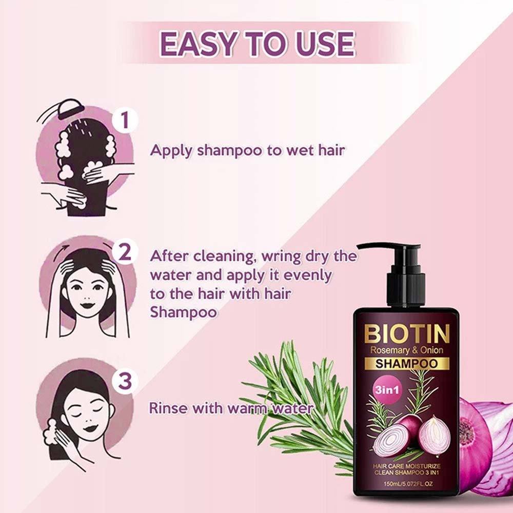 Biotin Rosemary Onion 3-in-1 Shampoo - Stimulates Hair Growth Onion Biotin