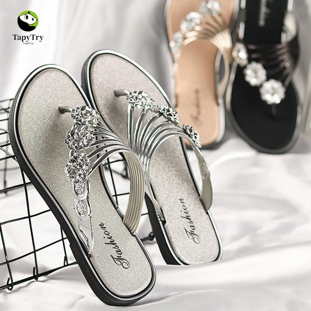 Dép xỏ ngón đính đá ALISON, Dép xỏ ngón hoa phẳng chống thấm nước, Dép xỏ ngón hoa chống trượt ngày 