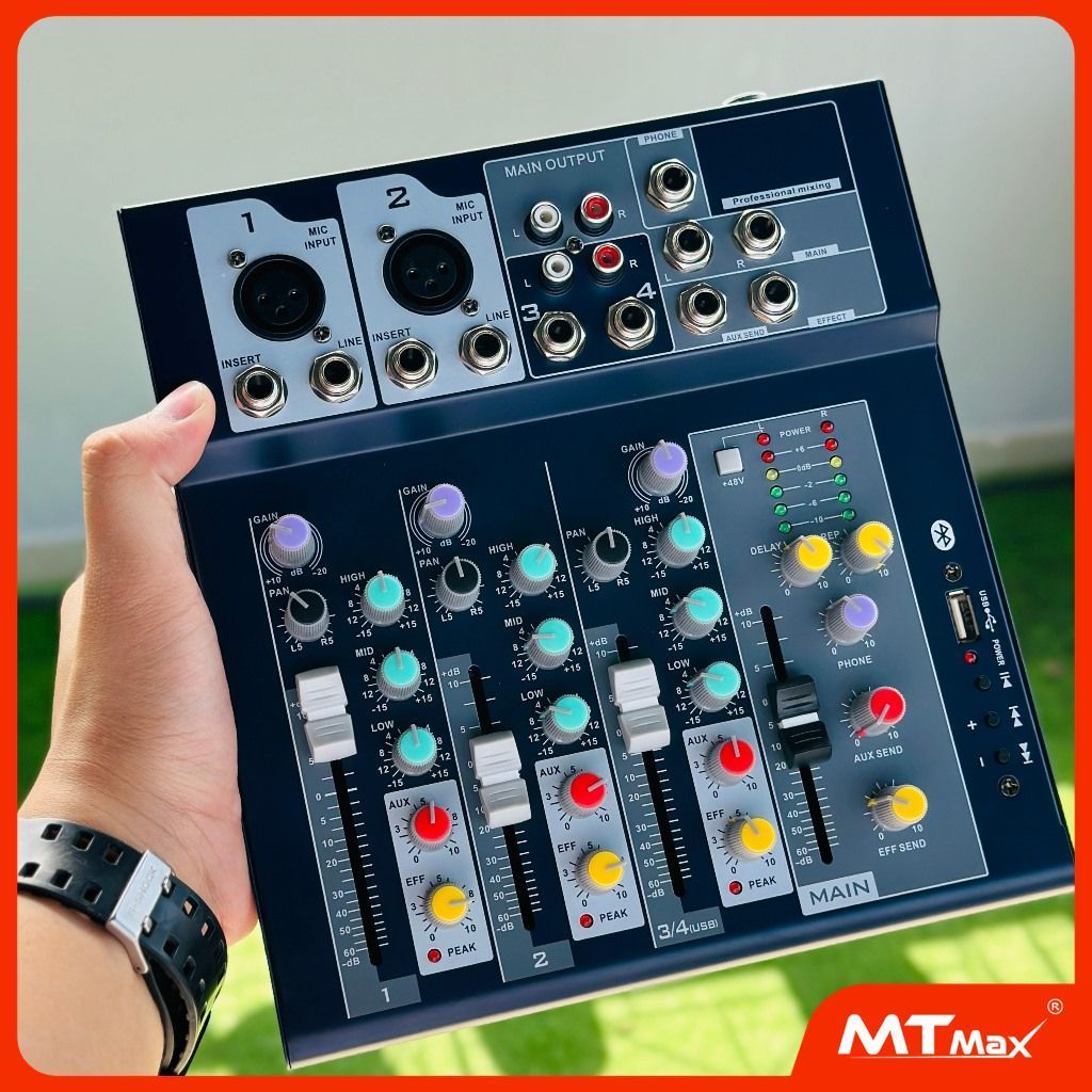 [tặng dây hoa sen] Mixer F4 USB Bộ trộn âm thanh Mixer Chuyên Karaoke, Livestream, Thu Âm Cao Cấp ka
