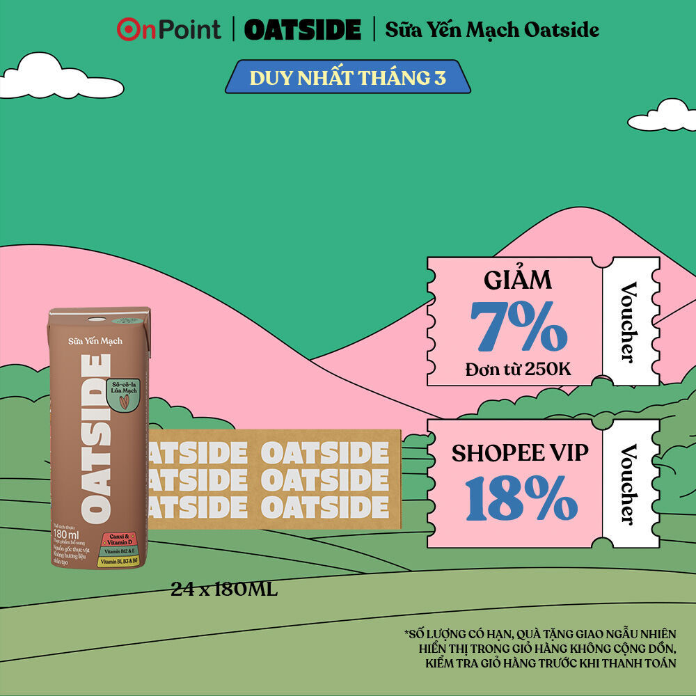 Thùng 24 hộp Sữa yến mạch OATSIDE vị Socola Lúa Mạch 180ml (180ml x 24)