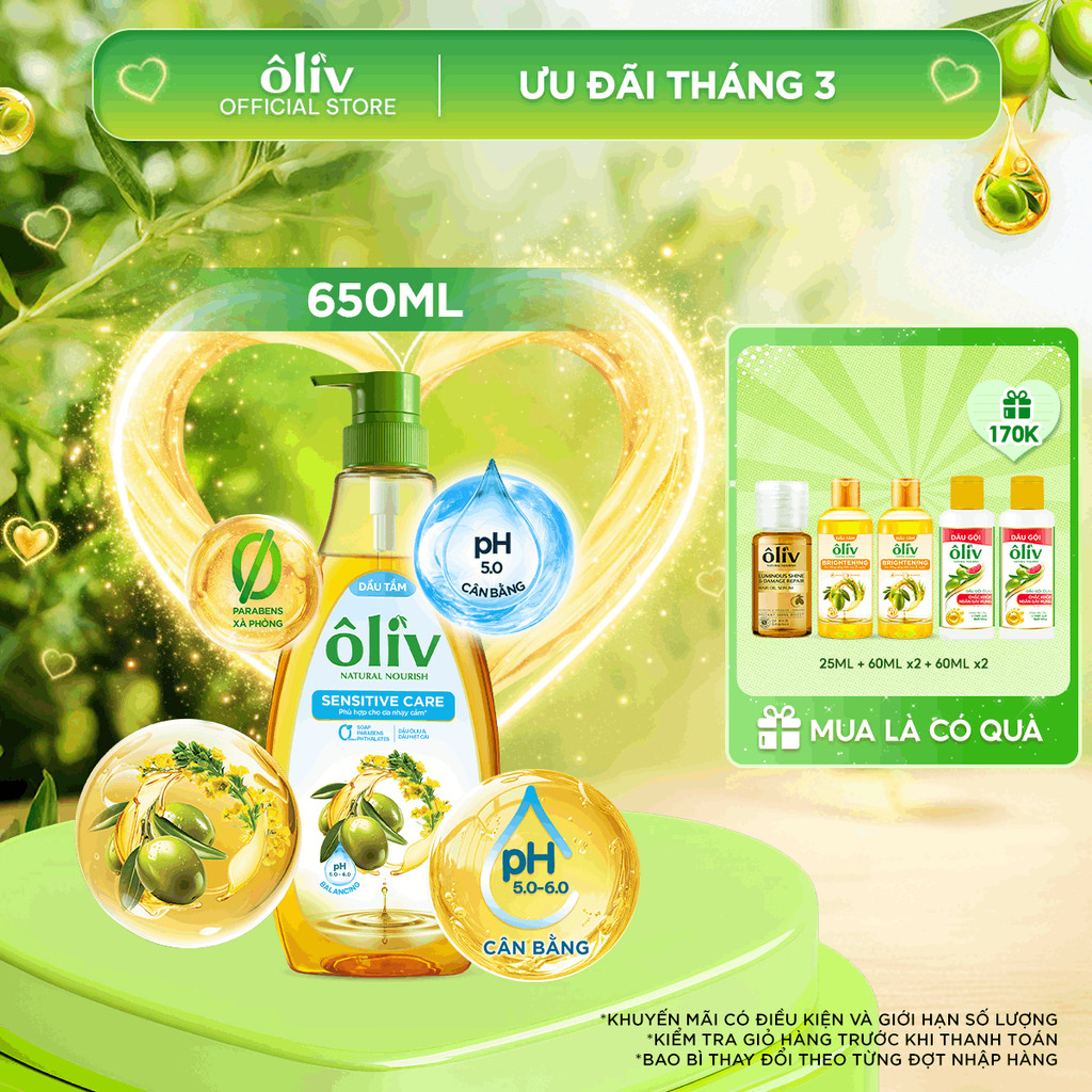[MỚI] Dầu Tắm Ôliv Cho Da Nhạy Cảm 650ML