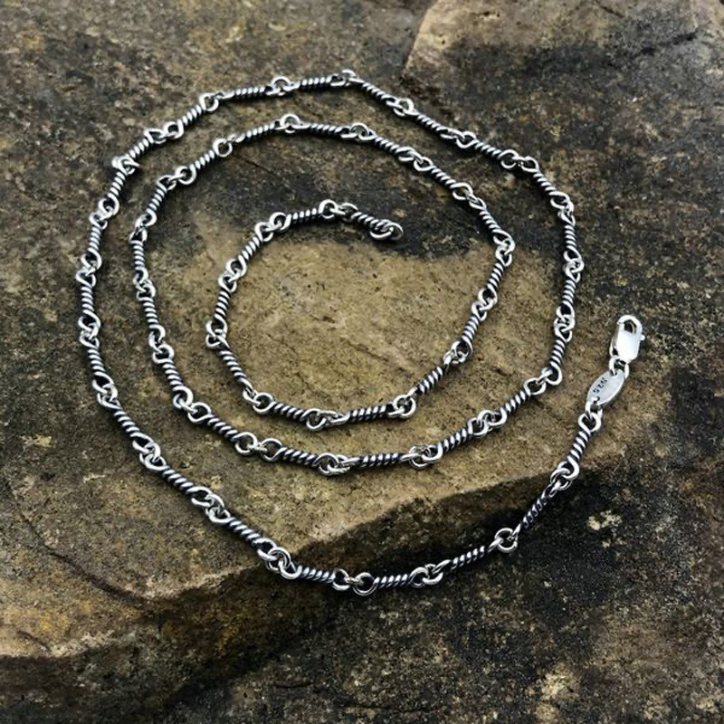 925Pure silver handmade bamboo chain, twisted chain, punk style, trendy Japanese and Korean version,