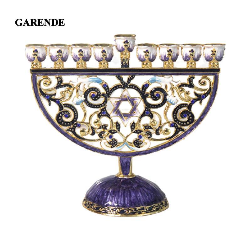 Garende 9 Nhánh Menorah Chân Nến Pha Lê Thạch Bejeweled Vẽ Tay Họa Tiết Hoa Candelabra
