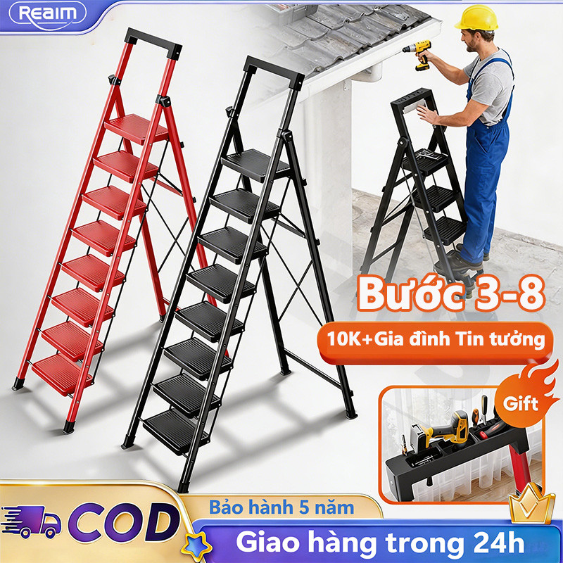 Thang Gấp Gọn Thang chữ A Thang Nhôm Gấp Gọn Thang gấp bằng thép dùng trong gia đình 3-8 Bậc