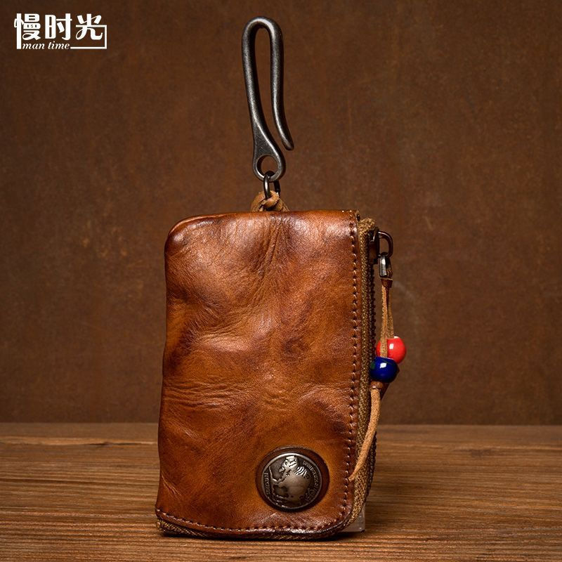 Genuine leather handmade men's car key case made from slow-processed cowhide12y New women's wallet w