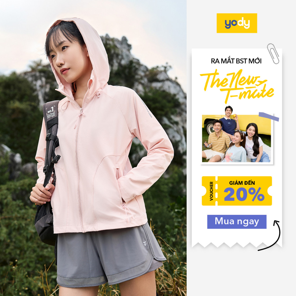 Áo khoác gió nữ 2 lớp YODY trượt nước siêu co giãn 4 chiều thoải mái, vải mềm mại WCWC25F045-AKN7010