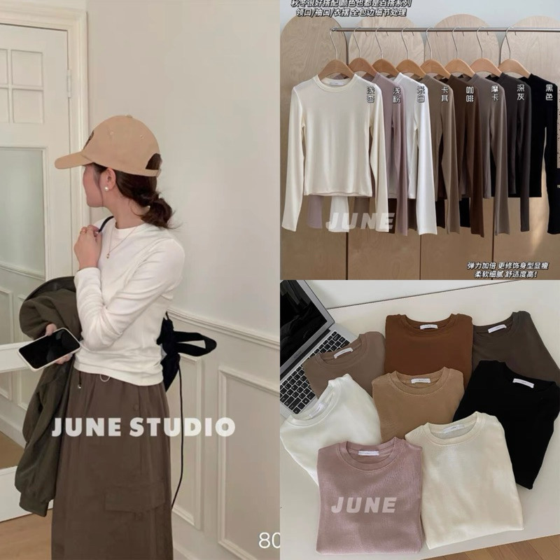 𝐒𝐨𝐡𝐮 𝐒𝐭𝐮𝐝𝐢𝐨 - JUNE | Áo Thun dày Mịn Giữ nhiệt Cổ Tròn tay dài Hàng QC JUNE 8021