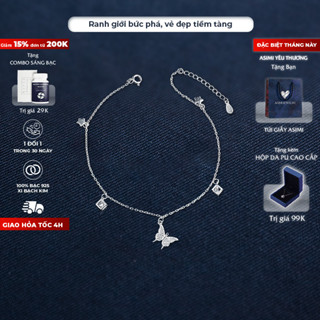 Lắc chân bạc Ý Bướ.m Nhỏ Asimi, Lắc chân bạc nữ S925 nữ tính mỏng manh Butterfly in Glass LC10