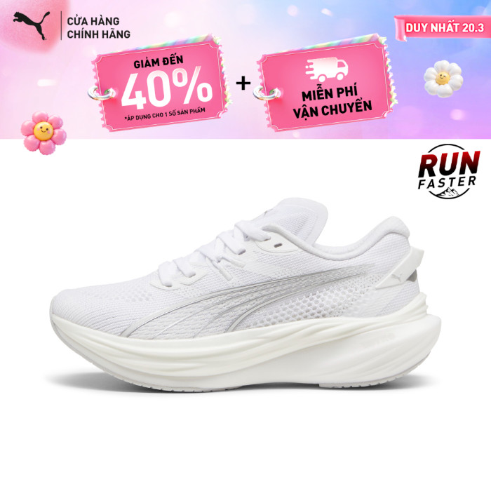Giày Chạy Bộ PUMA Nữ Deviate NITRO 3 Wns White-Feather Gray-Silver Màu Trắng