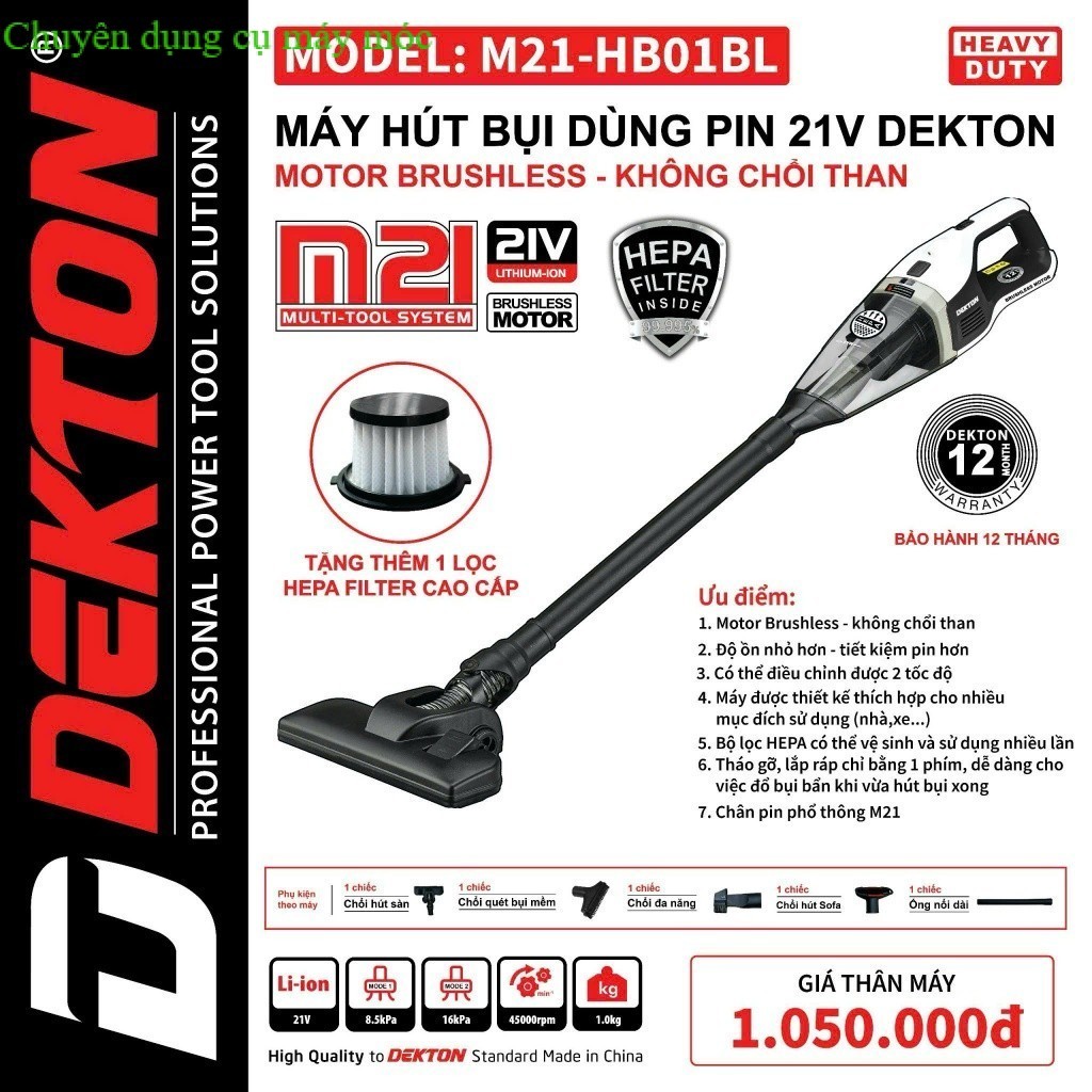 Máy hút bụi pin Dekton motor không chổi than M21 - HB01BL- SHOP DỤNG CU