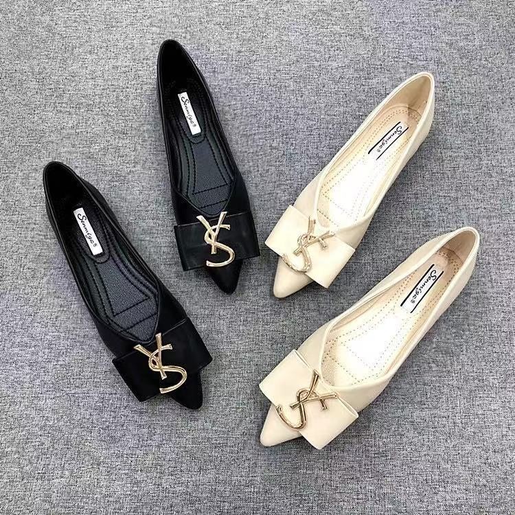 PD5 Hàng có sẵn Kasut Perempuan Fairy Flat Shoes Woman Mũi nhọn Pump Peas Flats
