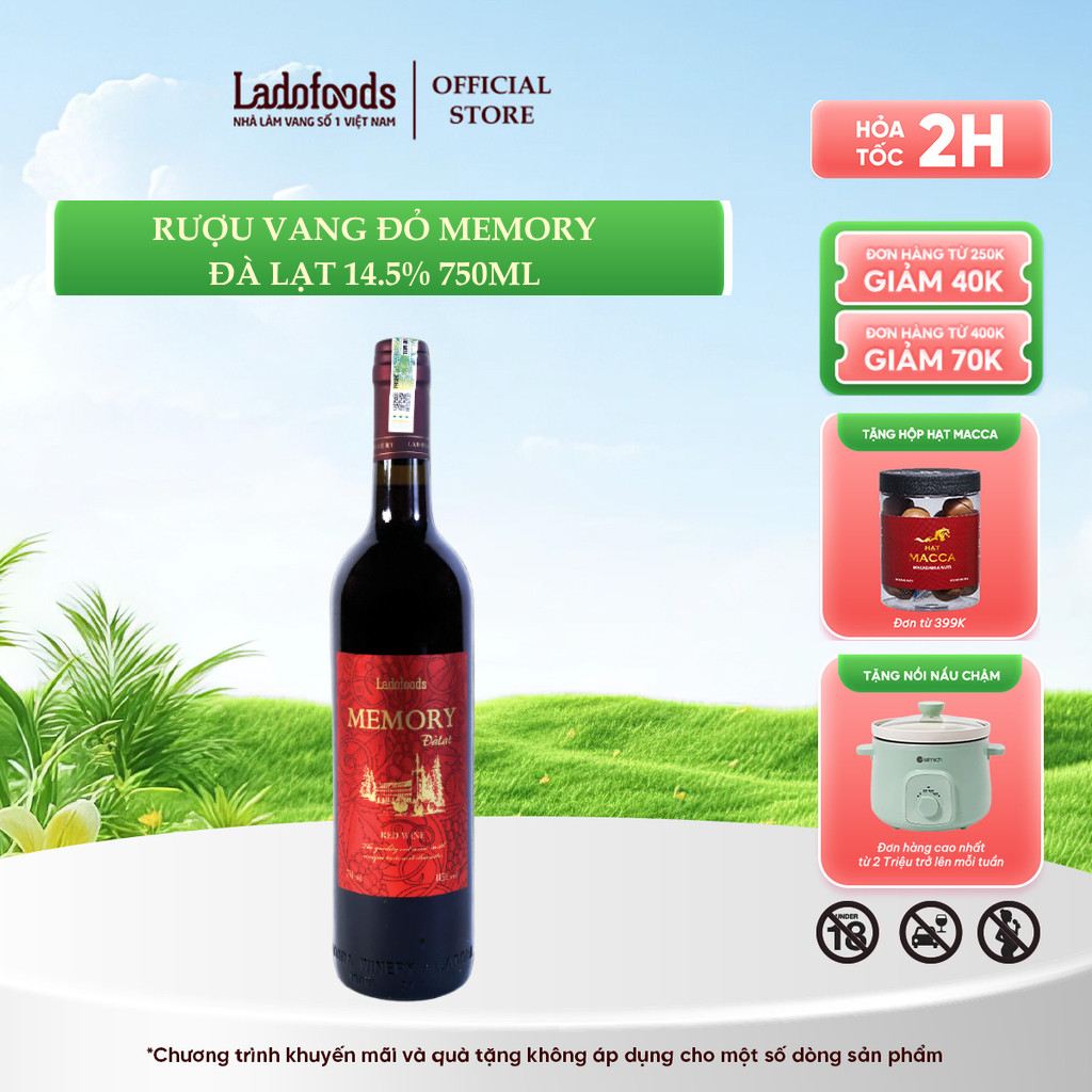 [TẶNG MACCA ĐƠN 399K] Rượu Vang Đỏ Memory Đà Lạt 14.5% 750ml
