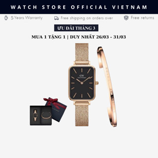 [Chính Hãng] Đồng Hồ Nữ Quadro Pressed Melrose Black Size 20x26mm Kèm Vòng Tay Classic Cuff V1 D . W Chính Hãng