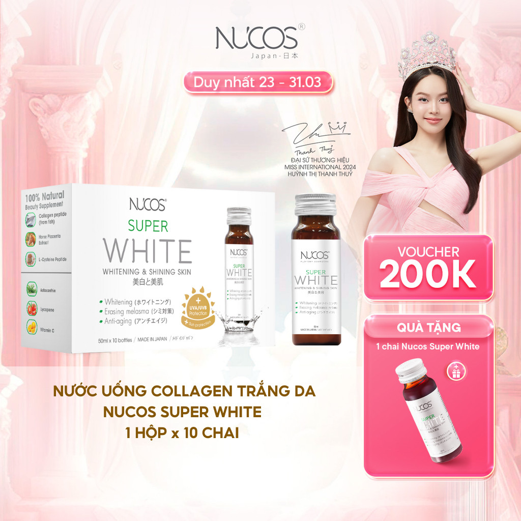 TPBVSK Nước Uống Collagen Nucos Super White Hỗ Trợ Dưỡng Trắng Da Hỗ Trợ Mờ Thâm Nám Hộp 10chaix50ml