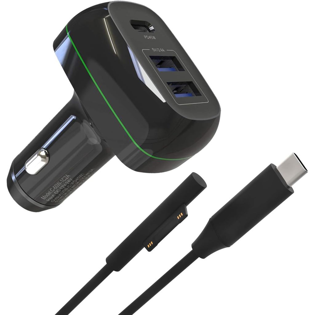 Bộ sạc xe hơi Surface Pro Surface, Bộ sạc xe hơi USB C Tương thích với Surface Pro 7 / 6 / 5 / 4 / 3