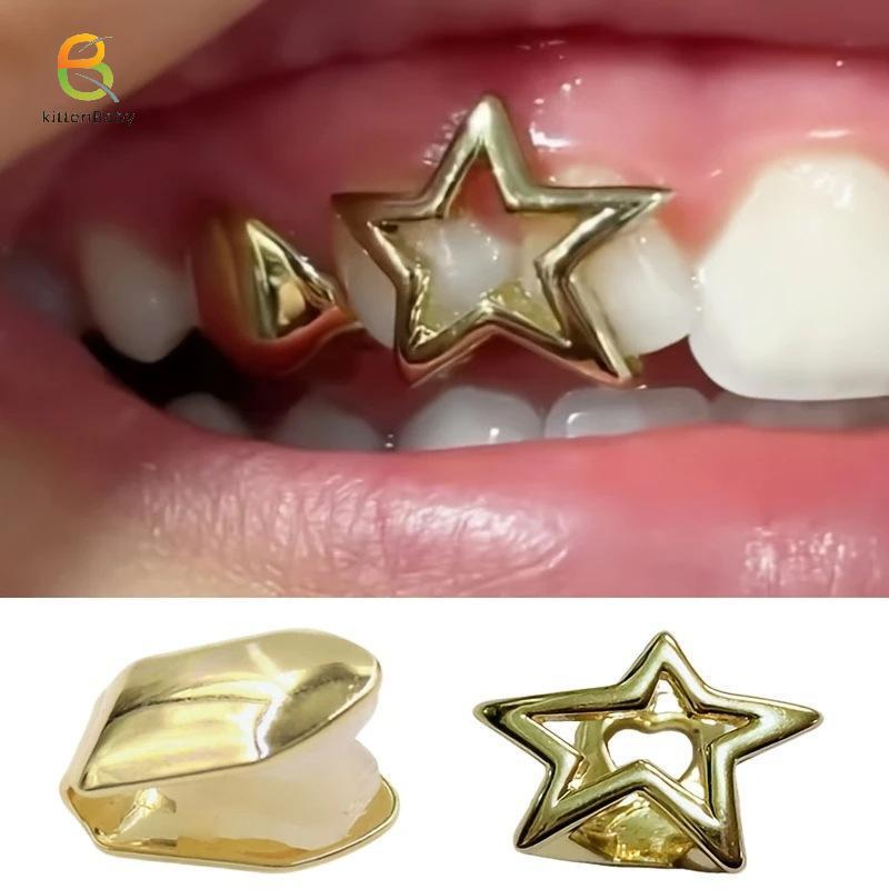 Mũ DoubleTooth ngôi sao và răng grillz miệng cho nữ, xu hướng Y2Kpunk, trang sức thời trang mới