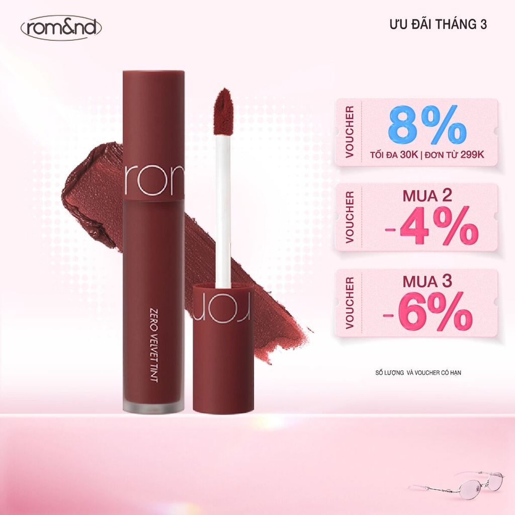 [Rom&nd] [Màu 18-21] Son kem lì, lên màu siêu chuẩn, mềm mại như nhung Hàn Quốc Romand Zero Velvet T