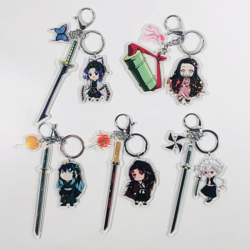 Anime Demon Slayer Keychain Acrylic Charm Tanjiro Sword Cosplay Accessories Gift