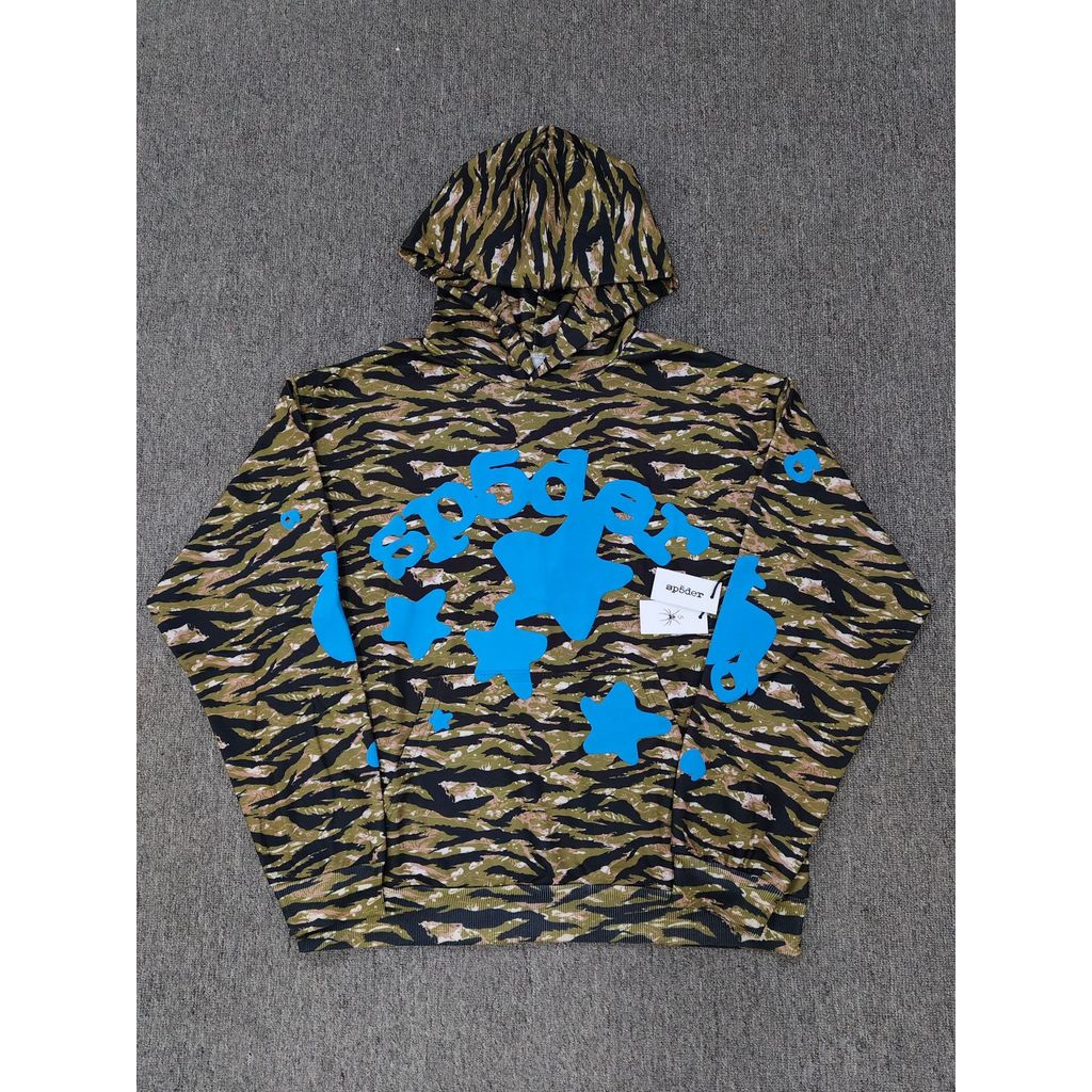 H5HN Sp5der Hoodie555555Retro Camouflage Blue Star Foam Casual Top Sweatshirt Shorts for Men