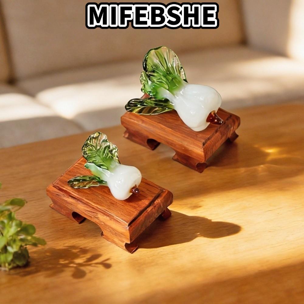 Trang trí bàn làm việc pha lê MIFEBSHE, Bok Choy Shape Thiết kế thịnh vượng Kính Bok Choy, Kính thổi