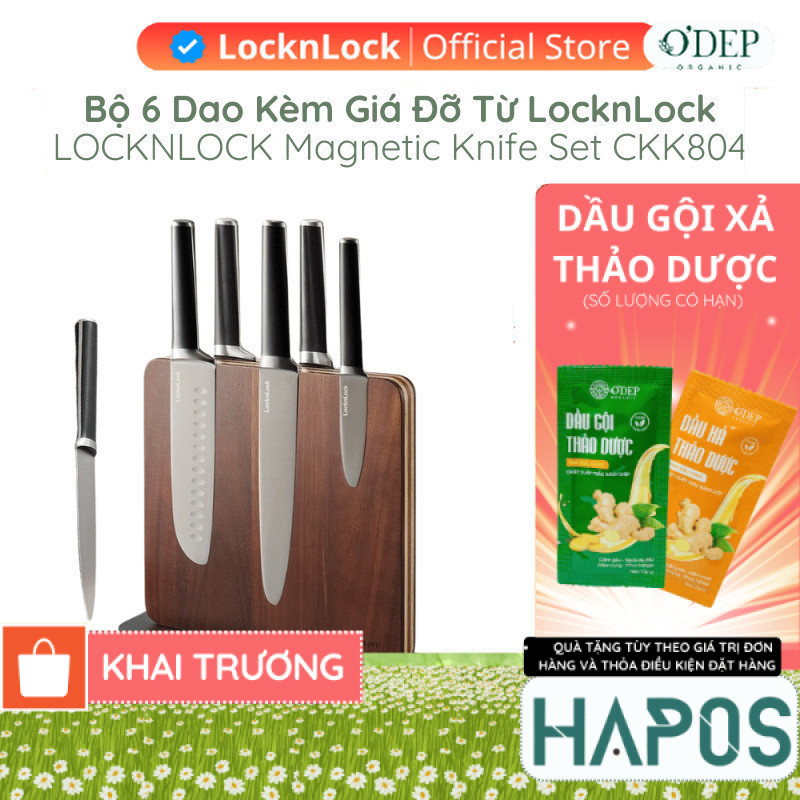 Bộ 6 dao kèm giá đỡ từ LocknLock Magnetic Knife Set CKK804 bằng thép không gỉ - HAPOS HEL