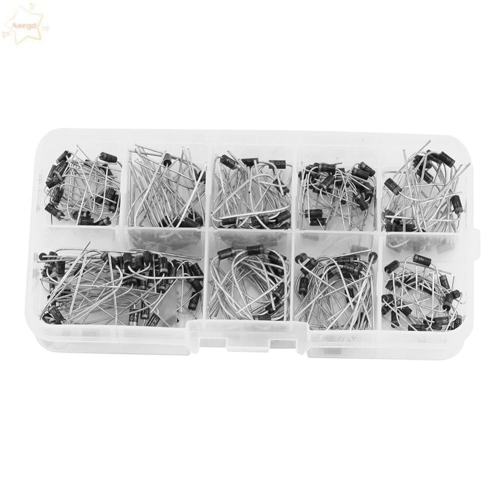 Bộ phân loại Diode chỉnh lưu AWNGD 200 CÁI, 200 chiếc 10 giá trị Bộ điện tử, Hộp lưu trữ bền 1N4001 